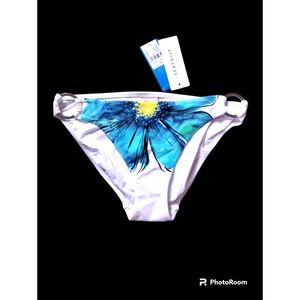 SEAFOLLY US Size 6 Hipster Ring Side Blue Green Yellow Flower Bikini Bottom NWT